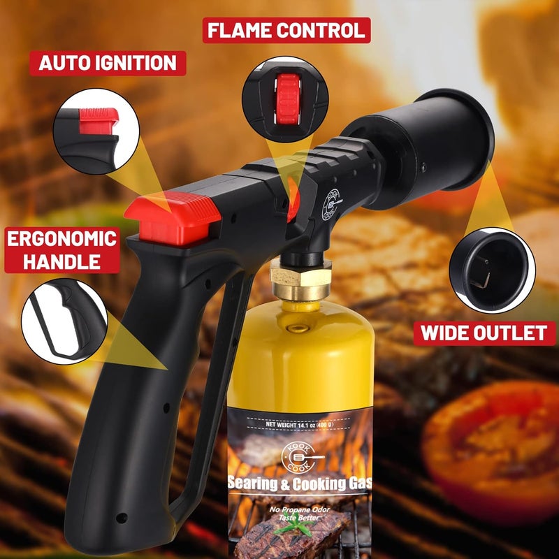KookCook Propane Cooking Torch Head Food Grill Torch Gun Charcoal Wood Grills Lighter Campfire Starter Camp Chef Blow Torch for Cooking Sous Vide Flame Thrower Kitchen Blowtorch BBQ Searing Steak Flamethrower - Image 2
